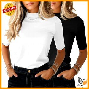 Mock Turtleneck Tunic Tops Slim Fit Business Casual Half Sleeve Tee Shirts